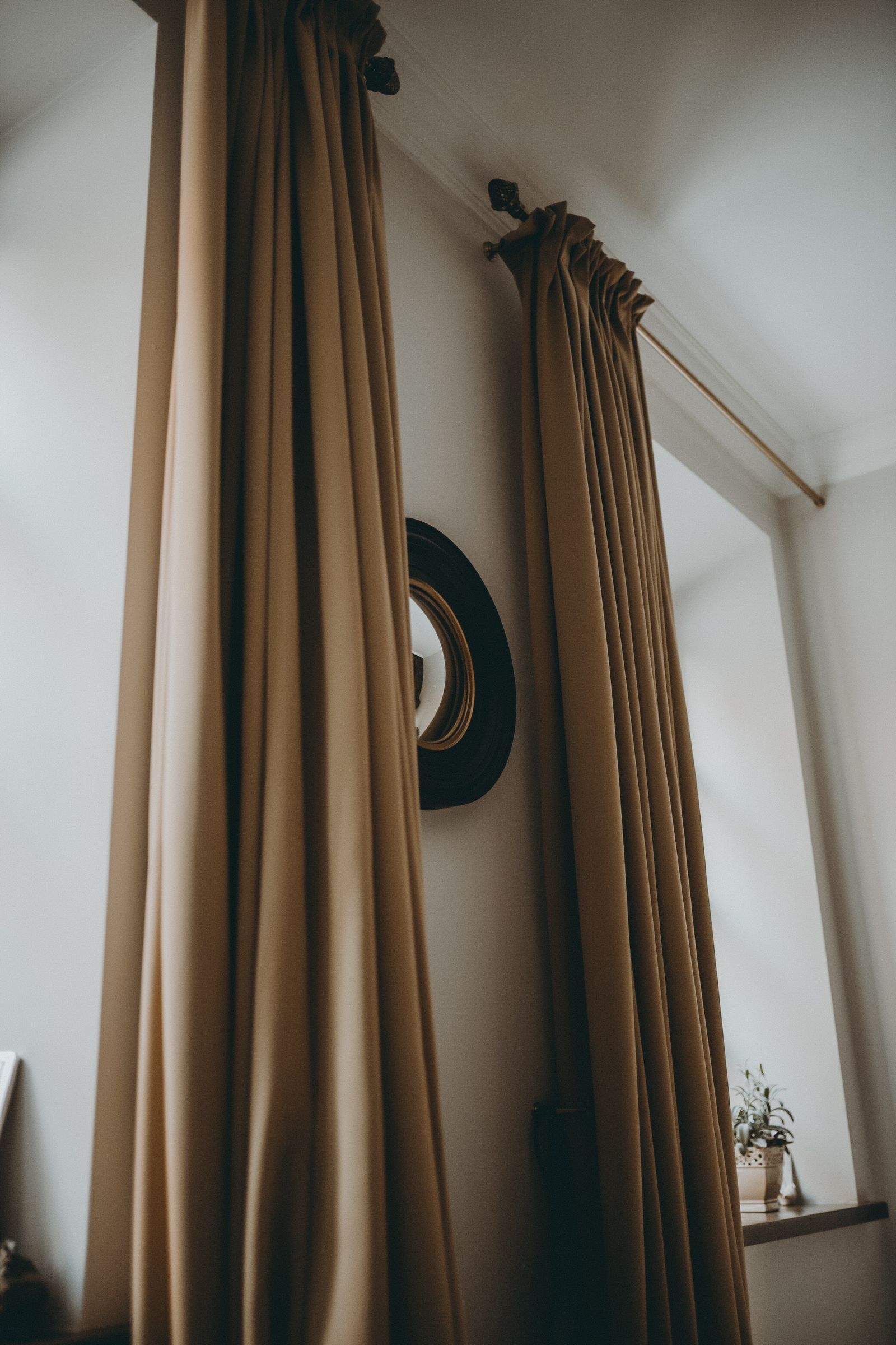 Illustrative stock close-up of brown curtains
