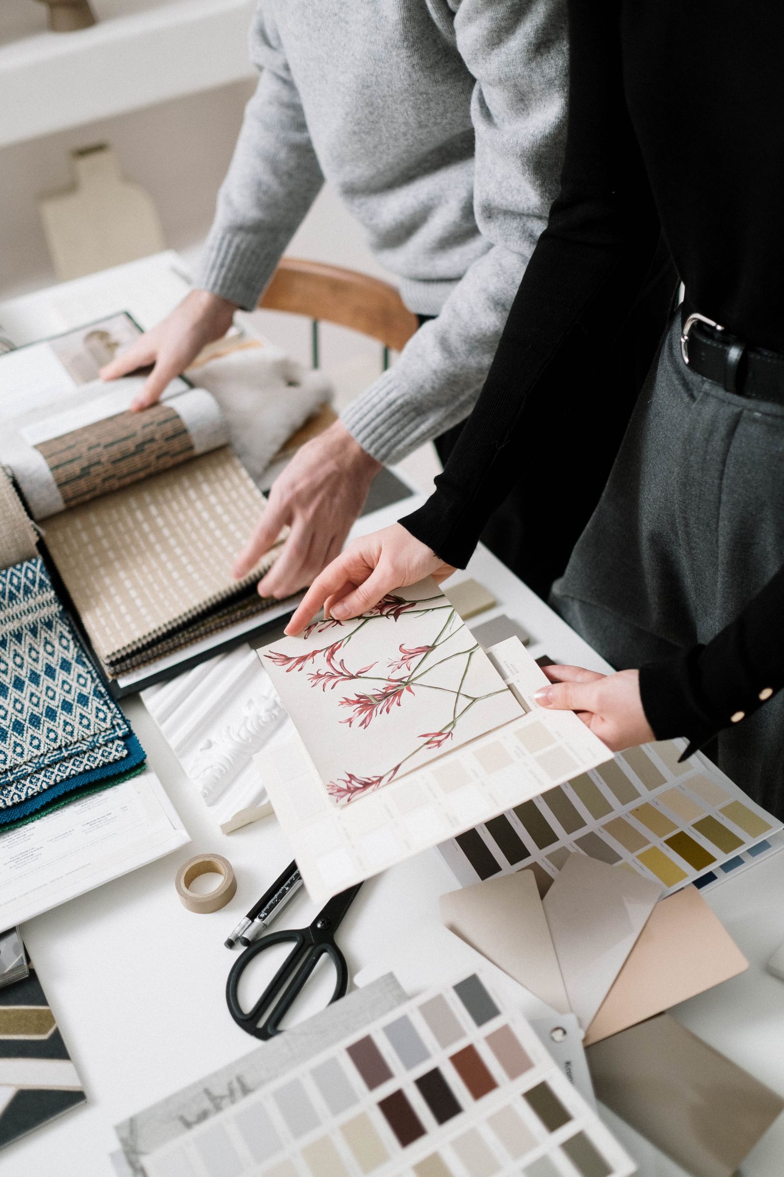 Illustrative stock consultation with fabric samples